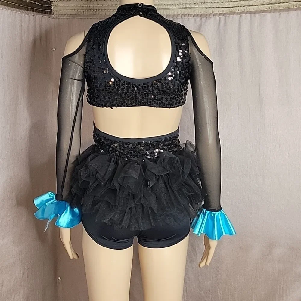 - WEISSMAN Black and Blue Sequined Dance Costume‎ Large Child's